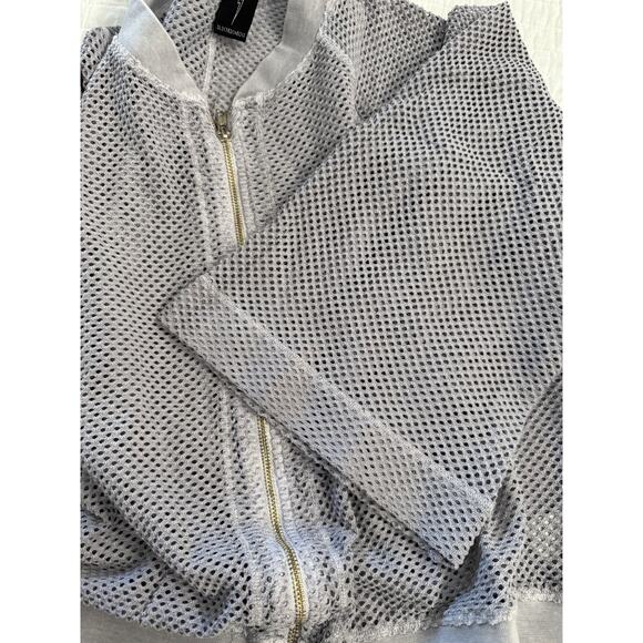 NWT Electric&Rose Gray Mesh Perforated Sheer Bomber Jacket Sz S - Picture 8 of 8